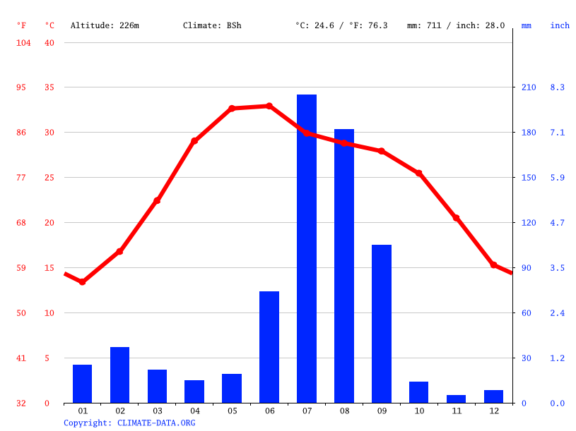Climate graph // Weather by Month, Delhi
